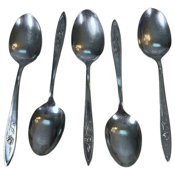 Oneida Community My Rose Stainless Steel Large Spoons Set of 5 - Picture 1 of 4